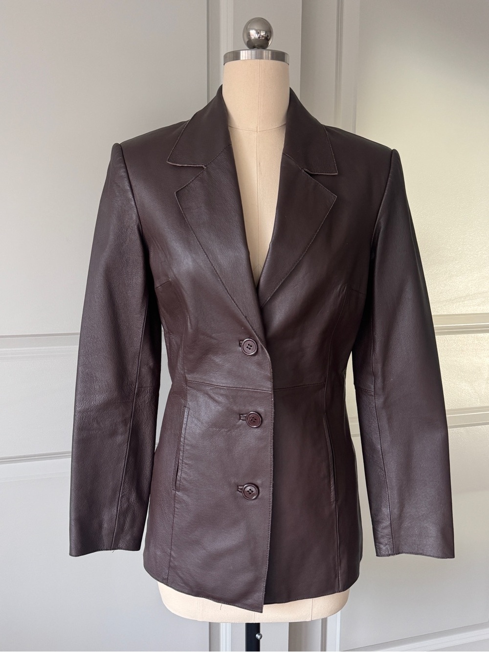 Classic Women's Brown Leather Tailored Blazer